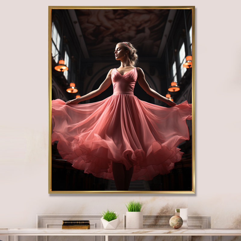 «Pink Ballet Dance IV» sur toile, H 20 po x l 12 po x P 1 po, Cadre flottant doré