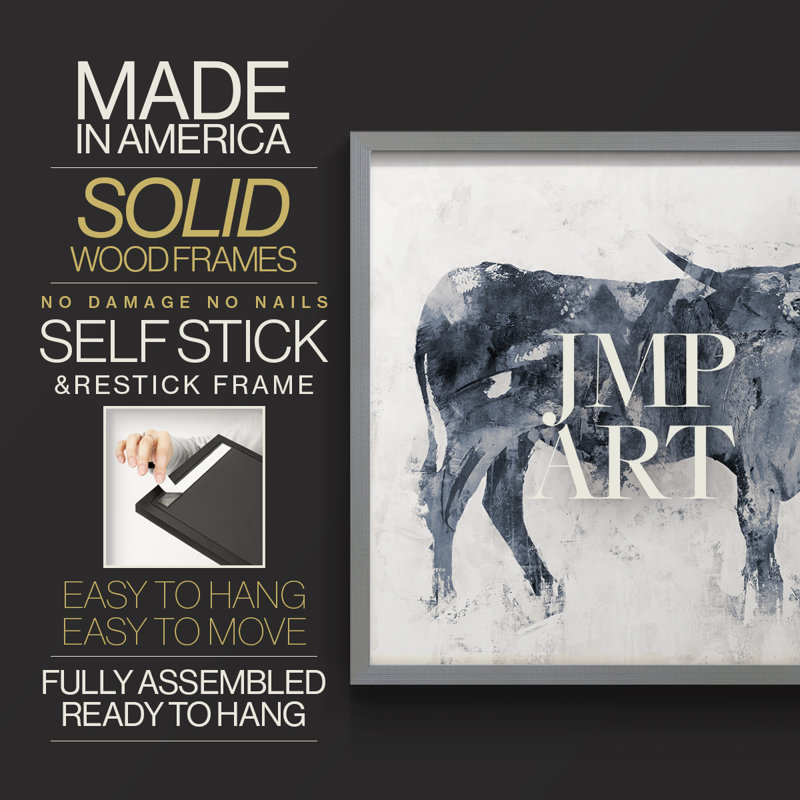 Long Horn Alt V2 -Framed Print - Restickable, Gray, 22" H x 28" W