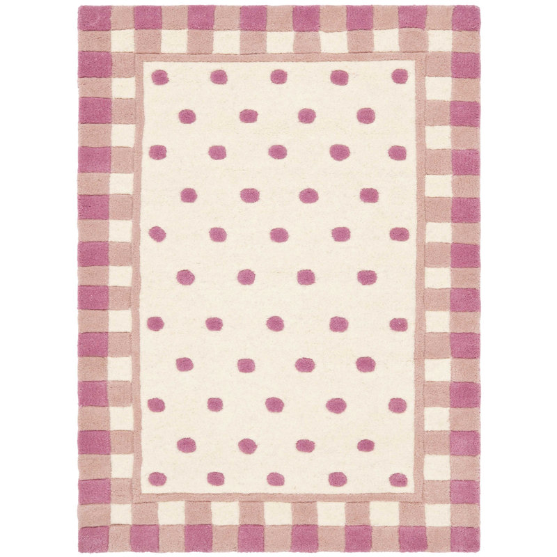 Ivory and Pink Handmade Tufted Wool Rug, 2x3 ft