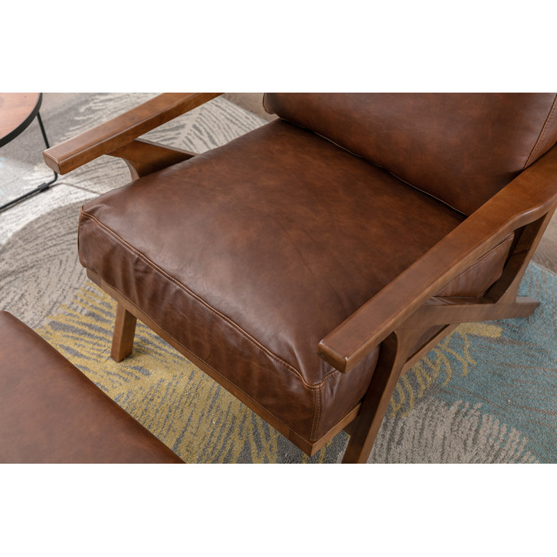 Juntier Faux Leather Armchair with Ottoman, Brown