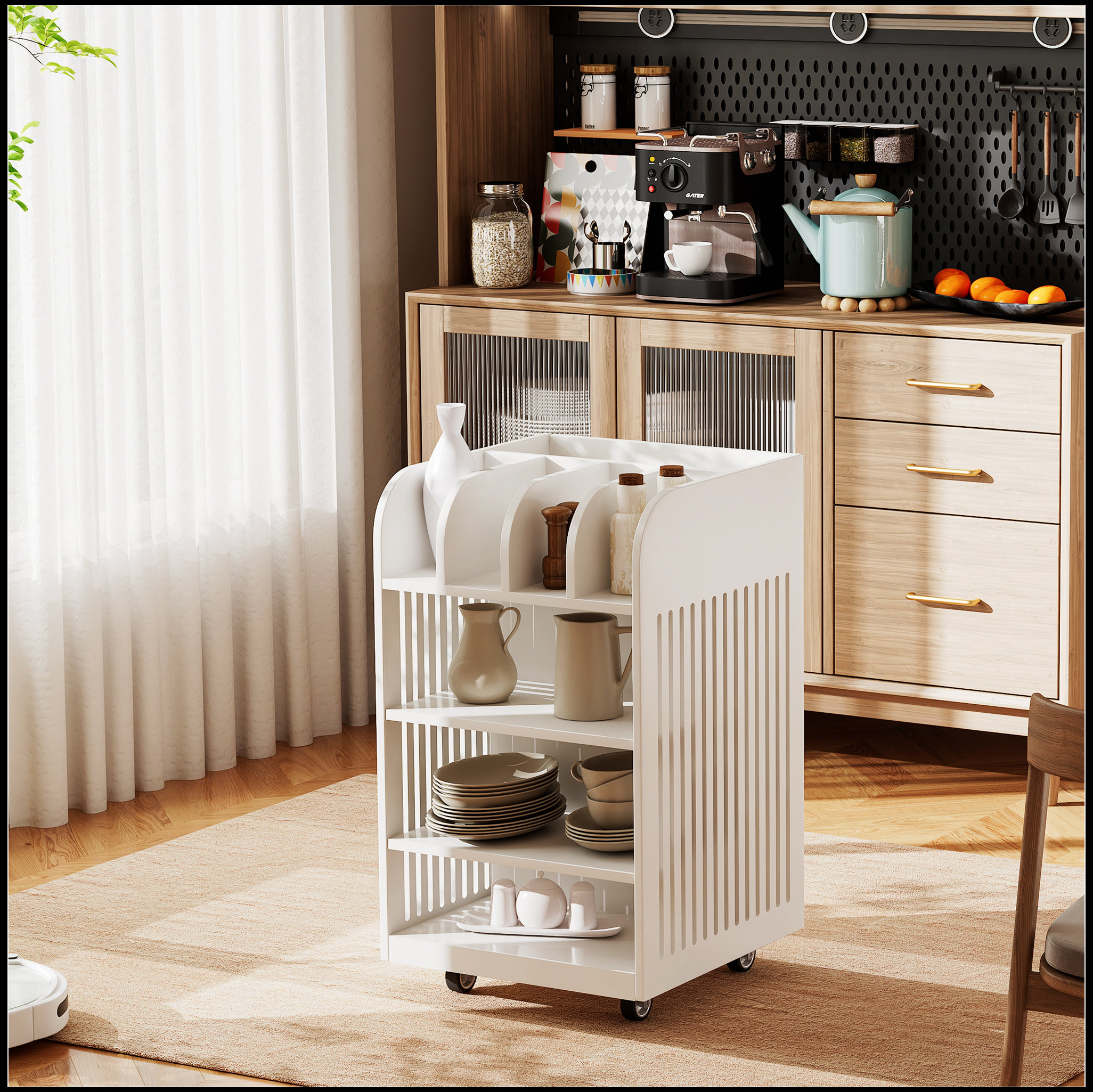 Ebern Designs 4 Tier Kitchen Island Cart with Spice Rack & Locking