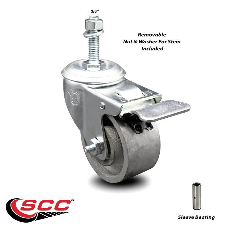 TS Caster -3" Wheel&3/8" Stem w/Total Lock BRK