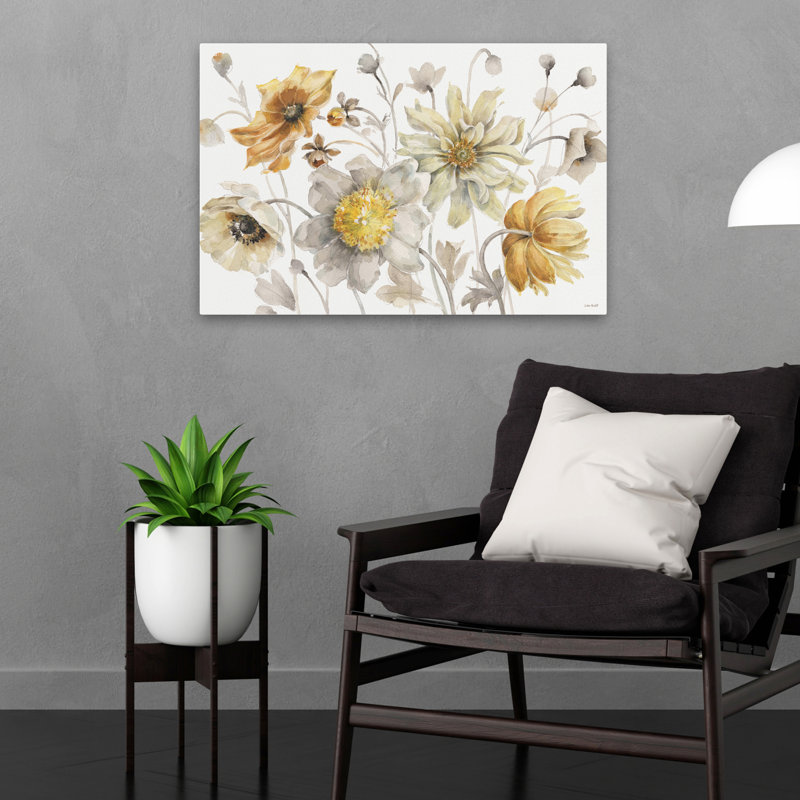Fields of Gold I - Florals Flowers Gray Grey Art, H 16 po x l 24 po