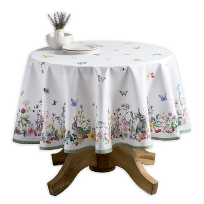 Floral 100% Cotton Round Easter Tablecloth