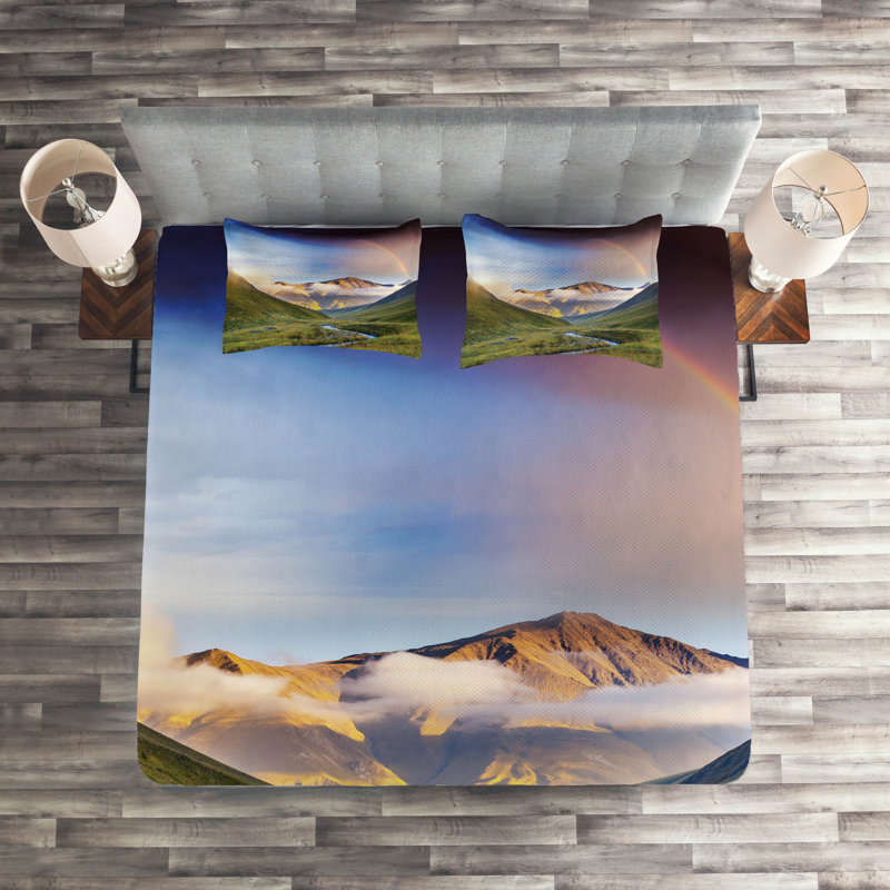 Landscape Rustic Polyester Coverlet, King Bedspread + 2 Shams