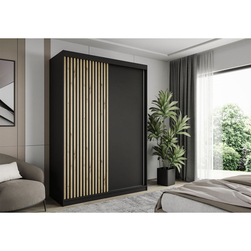 Nobuyasu 2 Door Manufactured Wood Wardrobe, Black