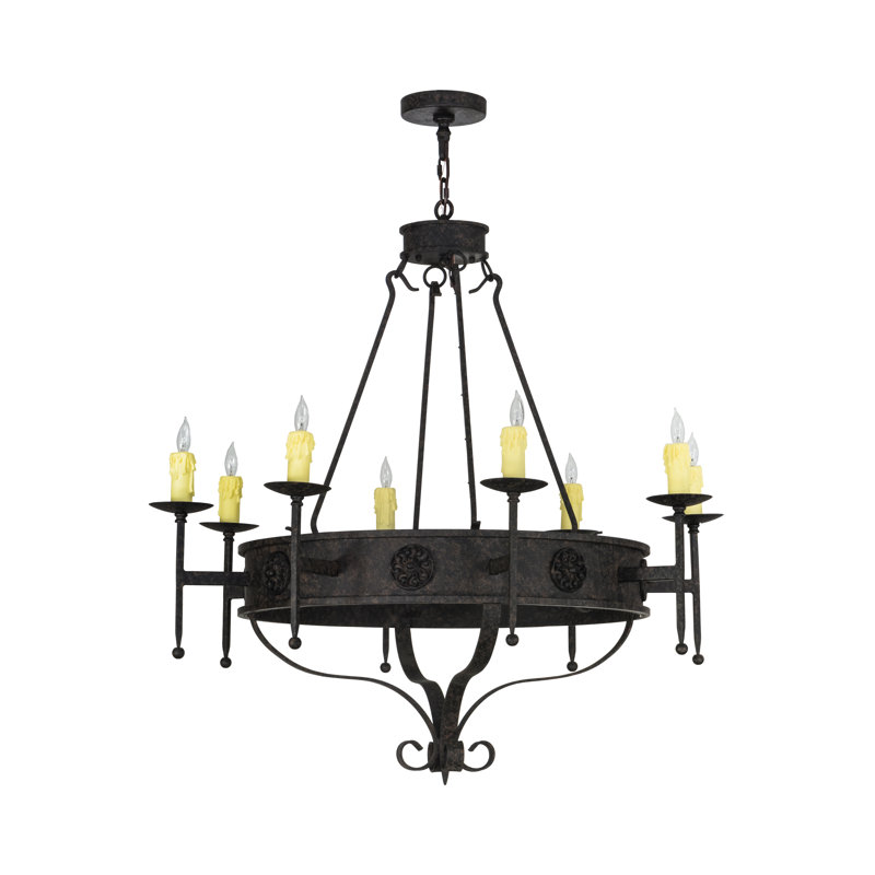 Lustre de roue de wagon de style bougie 8 lumières Gavril