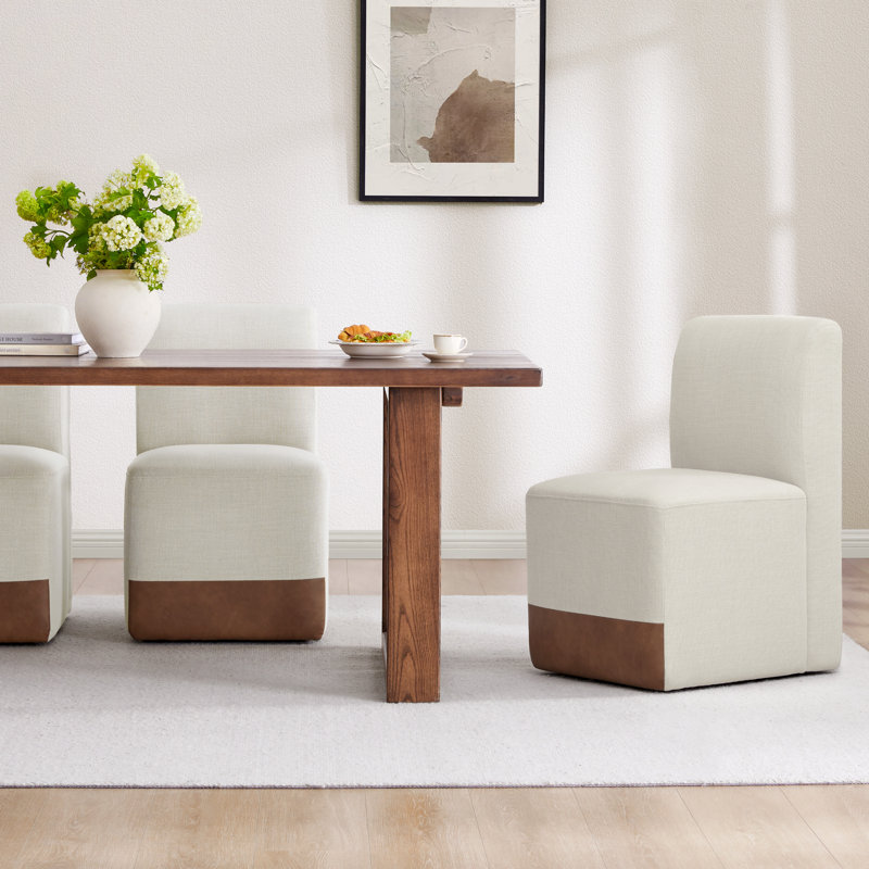Bralan Upholstered Dining Chair with Casters, Cognac Linen