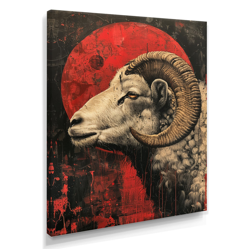 «Grey Red Astrology Rams Resilience Aries - Astronomie Aries», reproduction d'art murale, H 12 po x l 20 po, Toile tendue