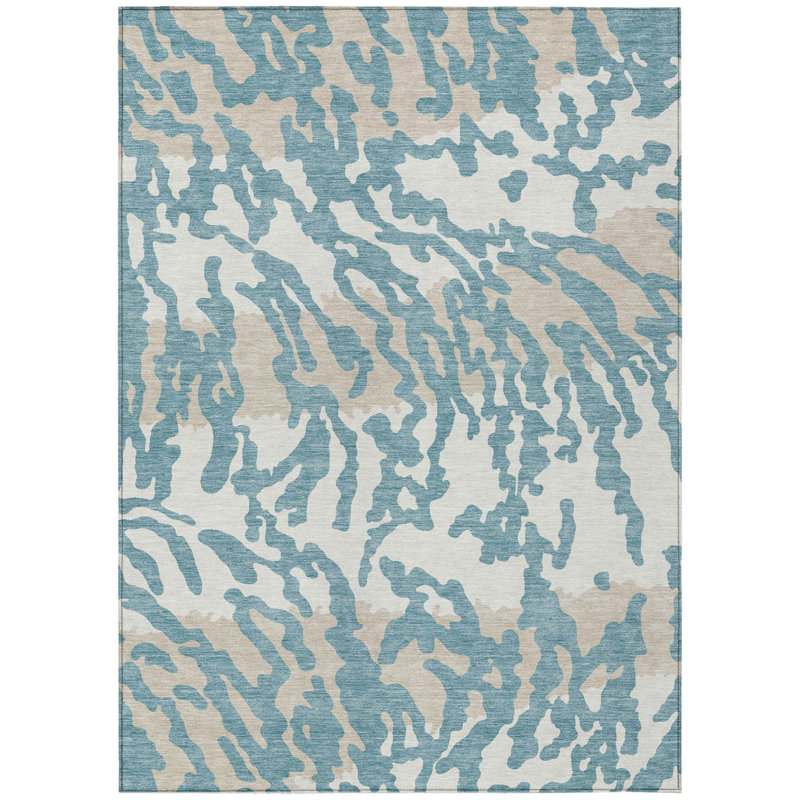 Tapis intérieur / extérieur lavable à imprimé animal bleu sarcelle 8 pi x 10 pi bleu sarcelle et ivoire