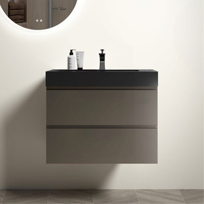 Meuble-lavabo gris avec lavabo, grande vasque murale flottante pour salle de bain moderne 30 po Alice