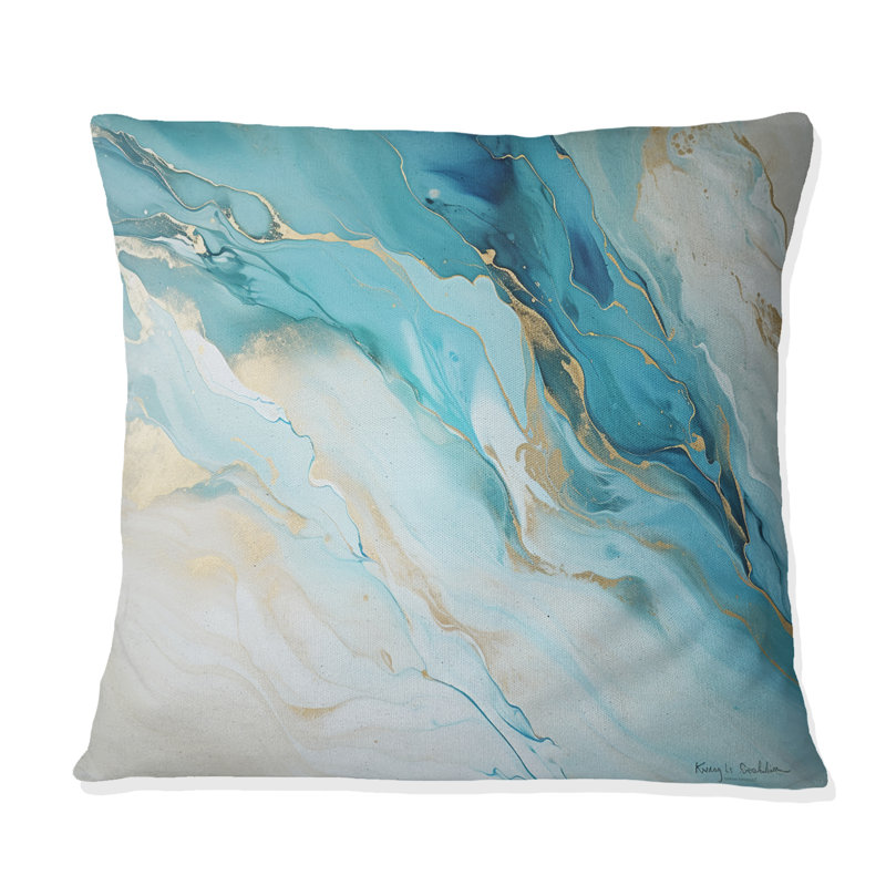Teal and Gold Glacier Charm, art liquide - coussin décoratif imprimé Glacier