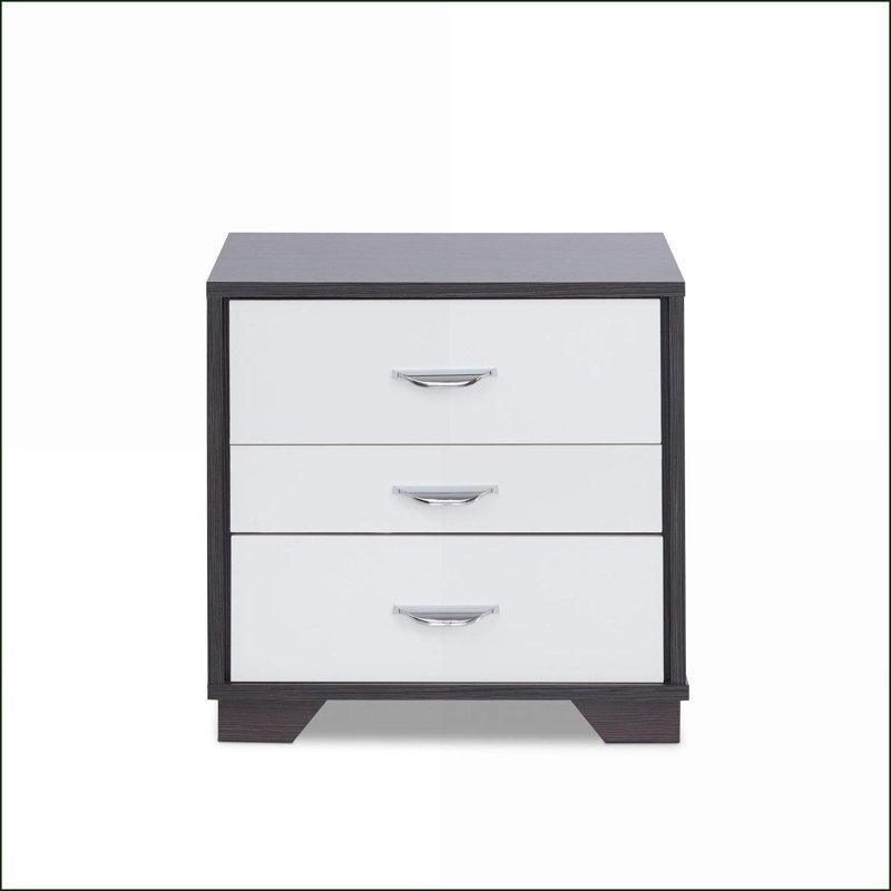Eloy Contemporary 3-Drawer White &amp; Black Nightstand