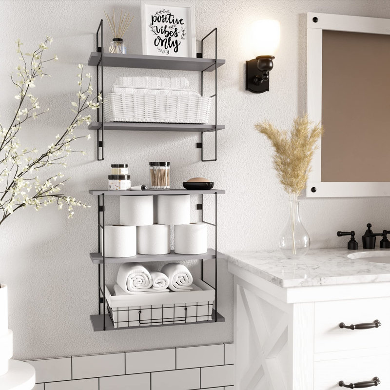 Aadrith 5 Piece Pine Floating Shelf, Gray