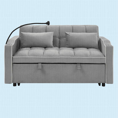 55,51 po. Canapé-lit pliable polyvalent, canapé-lit moderne en velours, dossier réglable et port USB