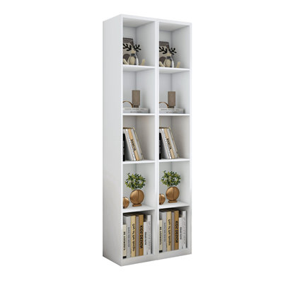 Bibliothèque de 213 cm de hauteur, 10 cubes, 5 niveaux avec 2 tablettes blanches, armoire de 60 cm de large, vitrine blanche peu encombrante, convient aux chambres, salles à manger et cuisines.
