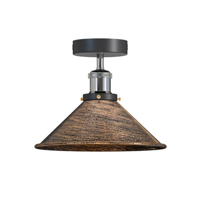 Semi Flush Mount Lighting Fixture, E26 Base Vintage Metal Cone Shade Ceiling Light Fixture for Living Room, Bedroom, Kitchen, Hallway Lighting.