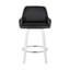 Tabouret de bar à hauteur fixe avec pivot en bois blanc et similicuir noir avec repose-pieds rond chromé - ensemble de 2-96742004