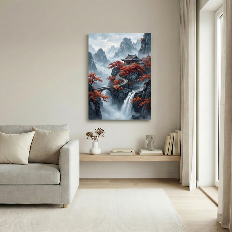 Ensemble de 1 tableau sur toile représentant un temple de montagne, 48"H x 36"W, Wrapped Canvas