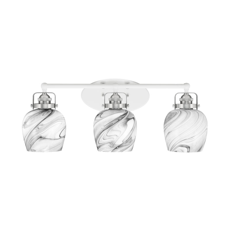 Barre d'éclairage de salle de bain 3 lumières avec verre tourbillon onyx 6 "Easton, Blanc / nickel brossé