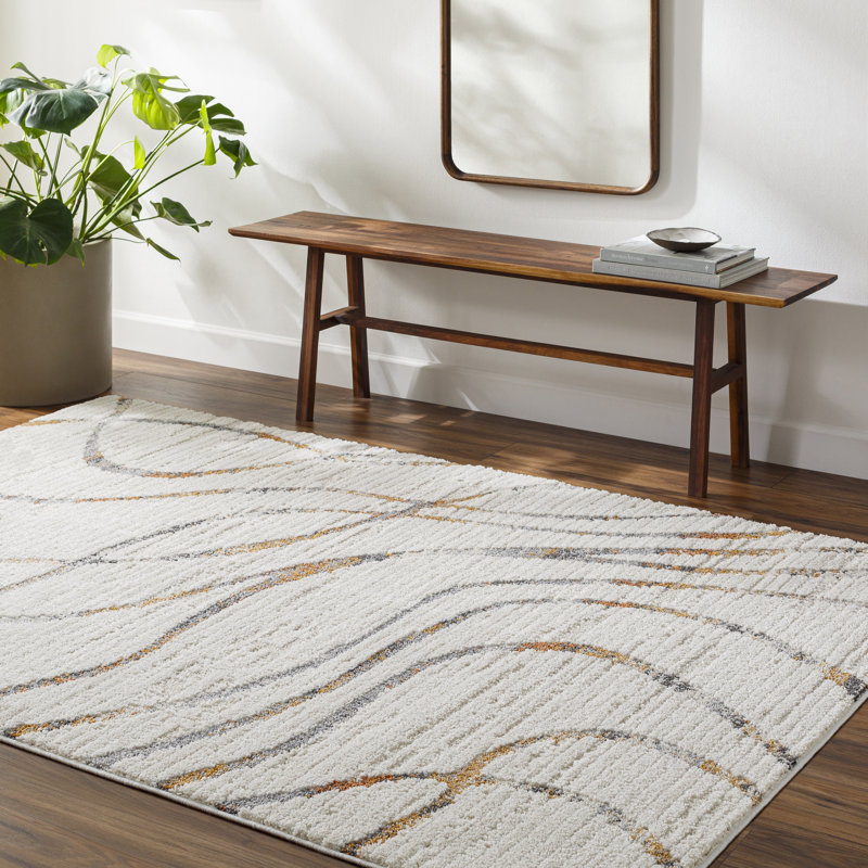 Rectangle Curameng Abstract Machine Woven Polyester Area Rug in Gray/Brown, Rectangle 5'3" x 7'