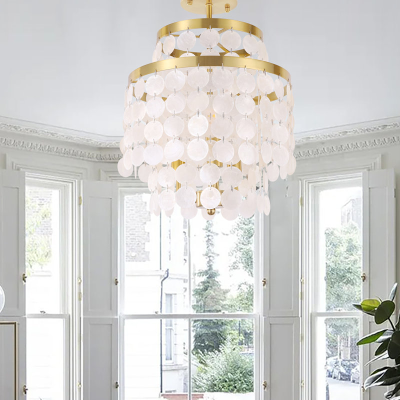     3-lights Shell Ceiling Light Fixtures Modern Brass Gold Semi Flush Mount Ceiling Light