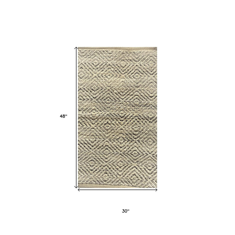 2' X 4' Natural And Gray Jute Geometric Hand Woven Area Rug