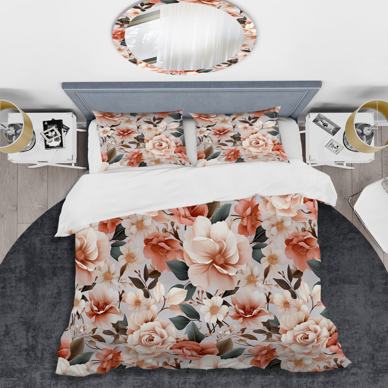 Watercolor Color And Beige Floral Pattern II - Ensemble de housse de couette à motif floral