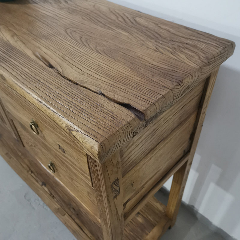 Buffet d'entrée en bois d'orme massif de style Wabi-Sabi, H 35,40 po x l 63 po x P 12,2 po 