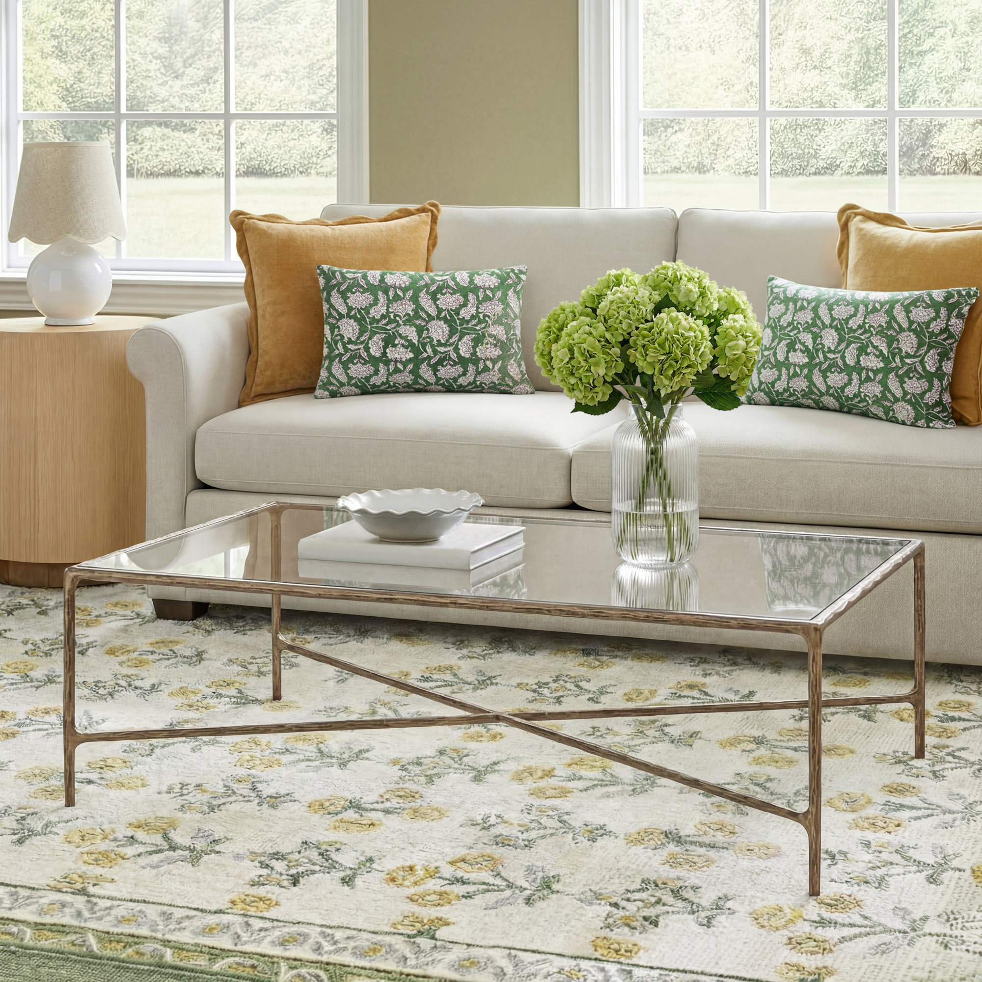 Evelynn Single Coffee Table, Brass, Clear