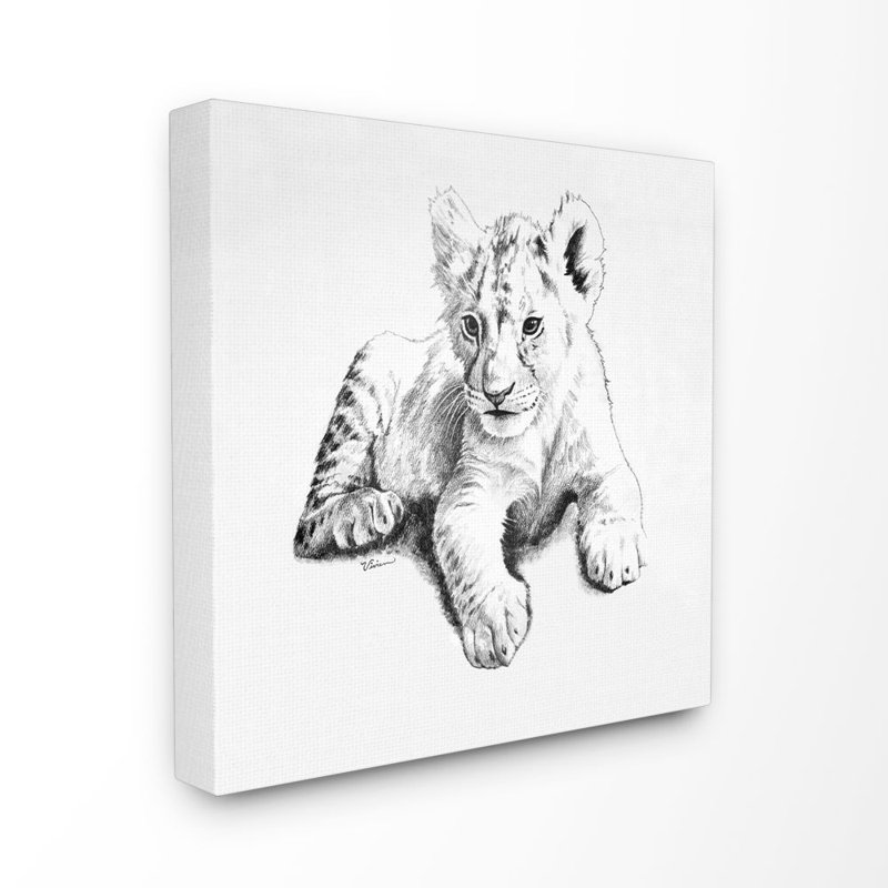 Décoration murale grand chat pour enfant baby lion Slavin, Toile tendue, H 30 po x l 30 po x P 1,5 po