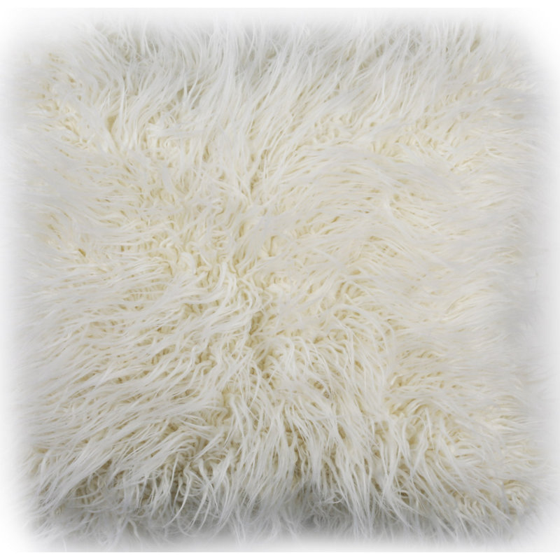 Ivory Faux Flokati 20" Square Plush Fur Pillow