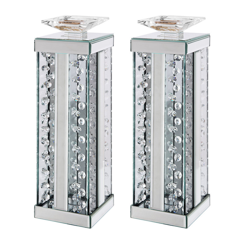 Bougeoir de table en miroir, H 13,5 po x l 4,4 po x P 4,4 po