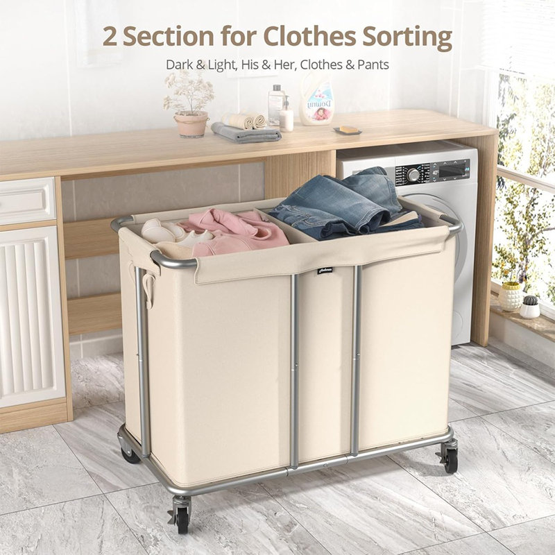 230L Rolling Laundry Hamper, 2-Section Laundry Basket With Wheel...