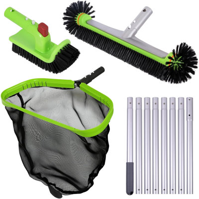 Deluxe Pool Cleaning Kit with 10.5ft Aluminum Pole, Skimmer Net, 17.5in Brush & Hand Scrubber for Inground Above Ground Pools