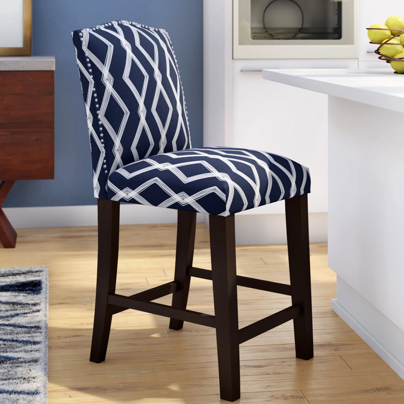 Tabouret de bar et de comptoir Delbreco, Tabouret de bar (siège d'une hauteur de 31 po), Tissu bleu à chaîne croisée