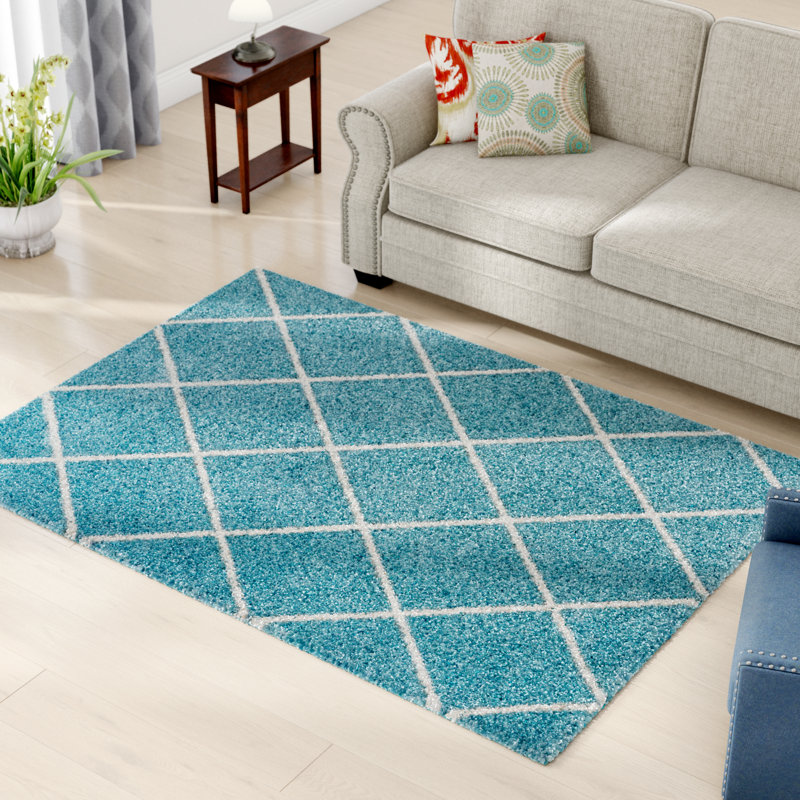 Tapis bleu à motif géométrique Thora, Rectangle 8 pi 2 po x 10 pi
