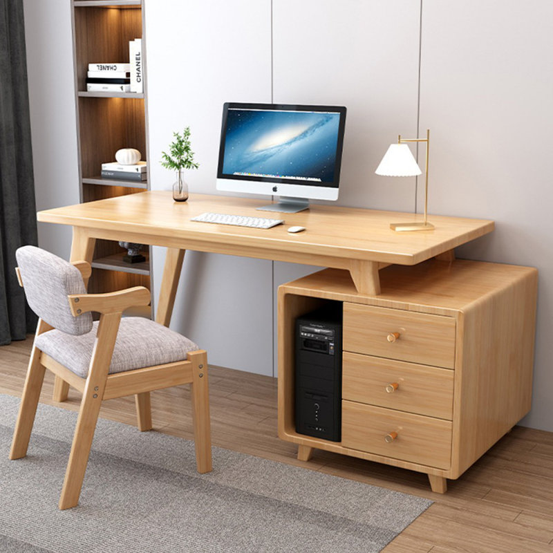 Bureaux rectangulaires en bois massif 55,12 po, Naturel, Retour à droite