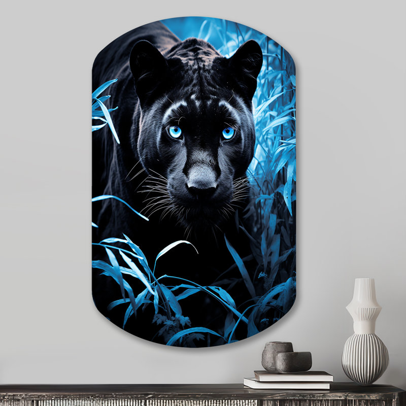 «Black Blue Panther Hidden Observer Infrared», art mural panthère asymétrique, reproduction de sculpture murale en métal