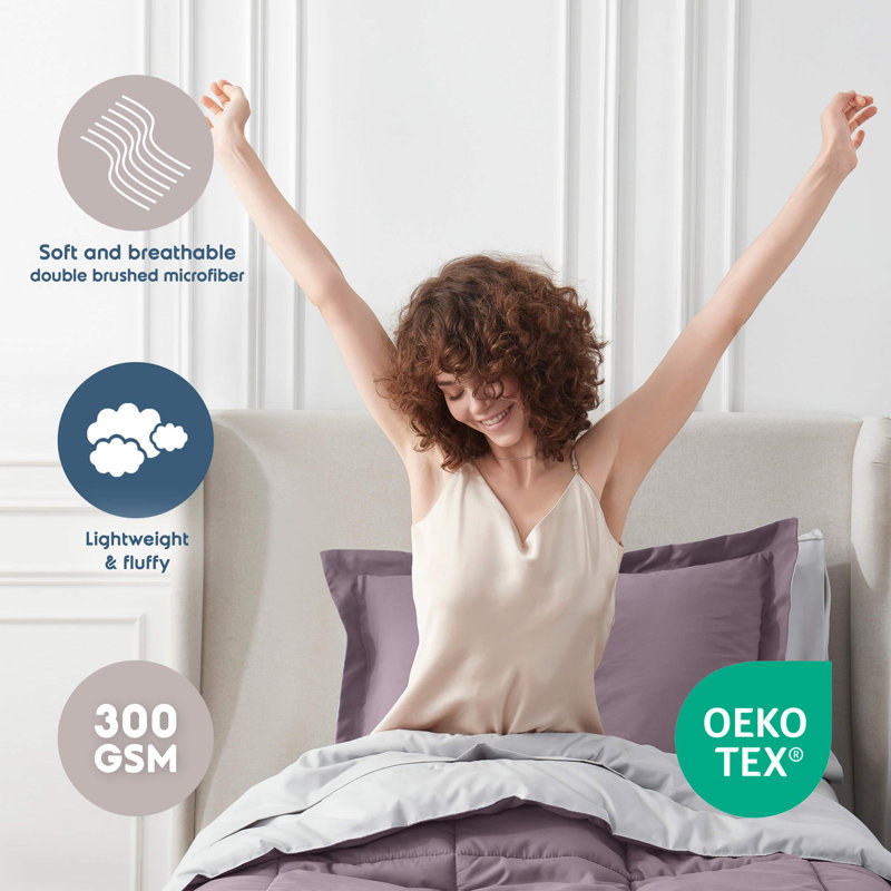 Bed-in-A-Bag Reversible Comforter Set with Bed Sheets & Memory Foam Cooling Pillows, Dusty Purple
