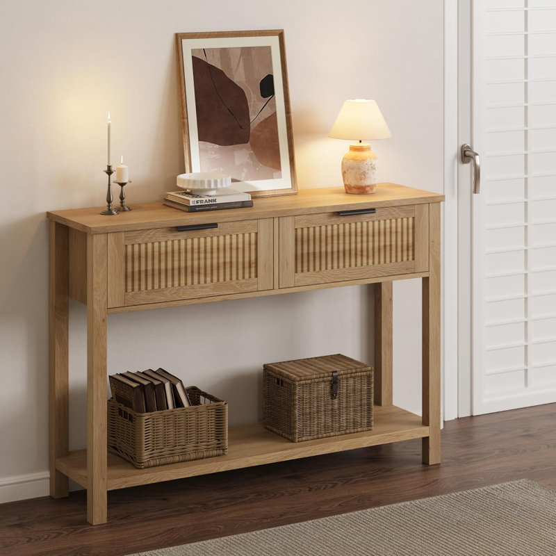 17 Stories 43 Inch Wood Console Table with 2 Drawers | Wayfair