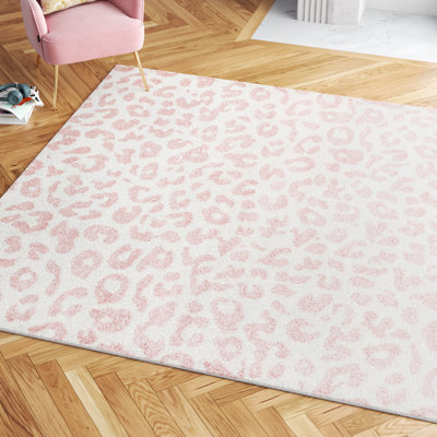 Thorin Modern Leopard Print Performance Ivory/Baby Pink Rug
