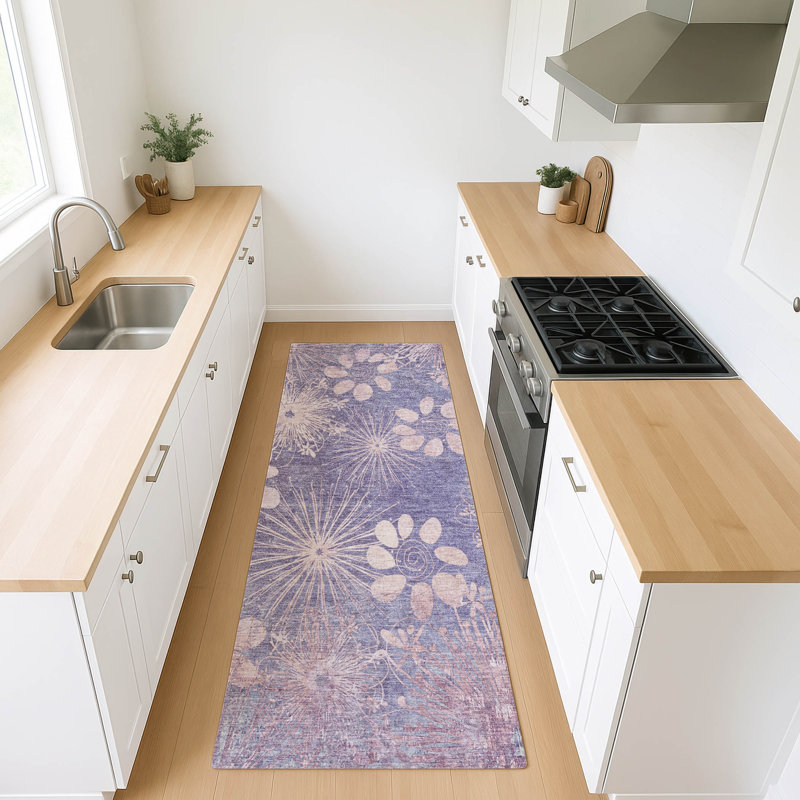 Machine Washable Indoor/Outdoor Leavittsburg ACN2225 Floral Rug, Runner 2'3" x 7'6"