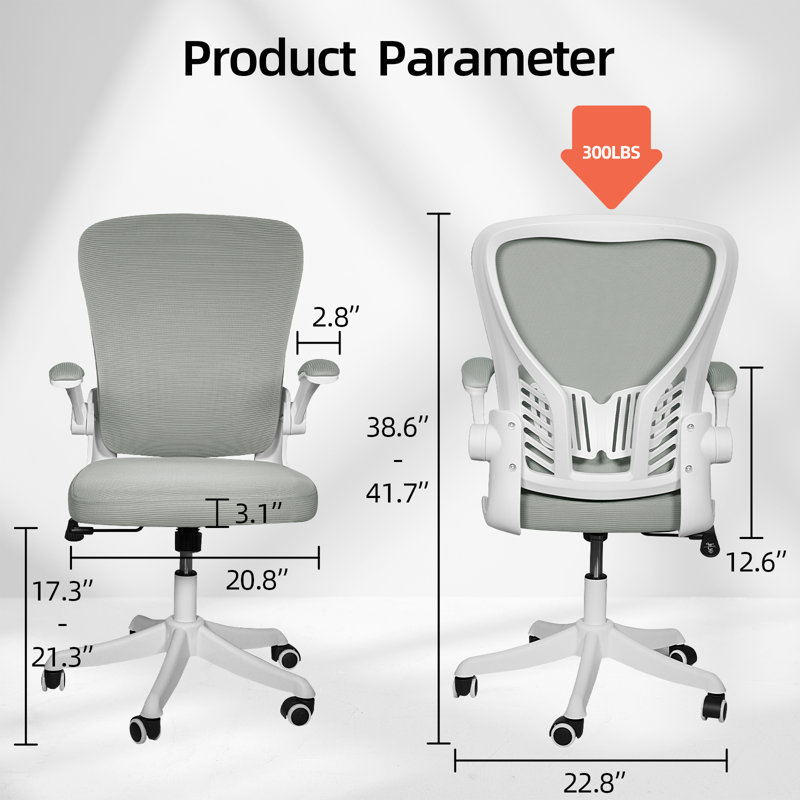 Konstantine Home Office Ergonomic Mesh Task Chair with Flip-up Armrest, Grey, White