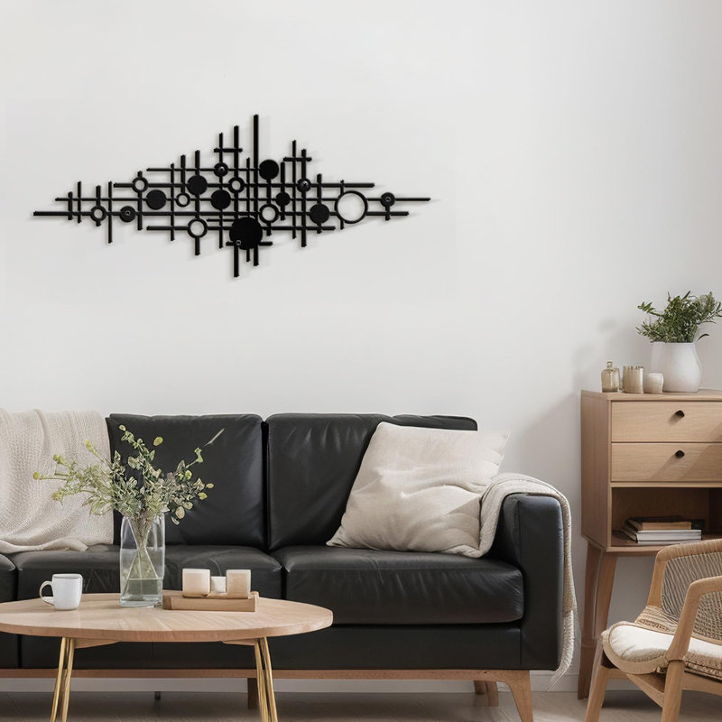 Circle Abstract Shapes Minimalist Modern Abstract Wall Accent Sculpture Hanging Decoration Metal Wall Decor, Blck