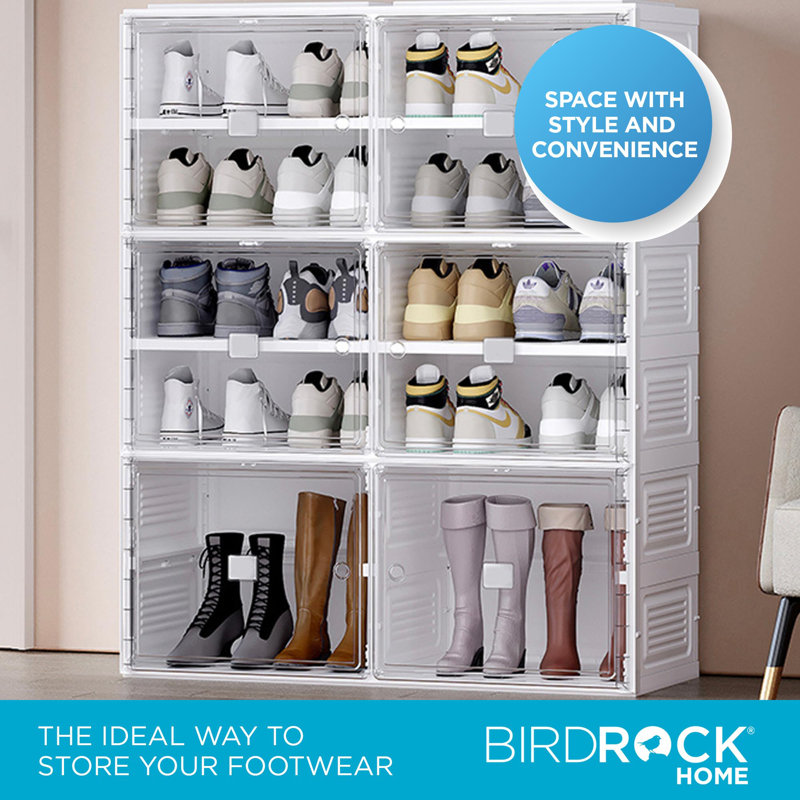 Organisateur de chaussures Rebrilliant pour plancher de placard | Armoire de rangement autoportante pliable à 5 niveaux avec 8 grands cubes de rangement transparents et 2 grands cubes avec portes pour bottes, talons hauts, espadrilles et mocassins