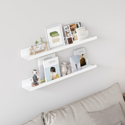 Floating Nursery Book Shelves For Wall Set Of 6, 24 Inch White Long Kids Bookshelf, Kids Room Bedroom Study Storage Display Organizer Decor