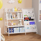 Aulika 32'' Metal Kids Bookshelf Large Storage Bookcase 4-Tier Book Sling Shelf