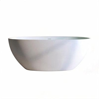 59 inch Matte White Solid Surface Freestanding Soaking Bathtub with Overflow and Pop-up Drain