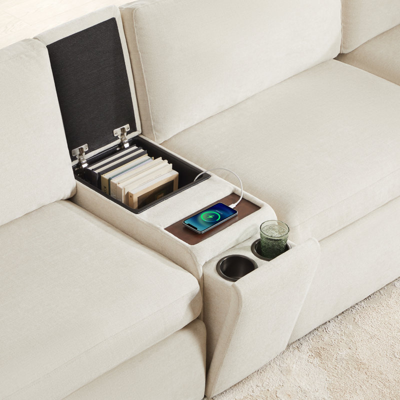 Canapé modulaire rembourré 5 pièces avec console Winfree, Polyester de lin